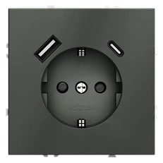 Изображение Розетка встраиваемая VOLTUM S70 с заземлением и защитными шторками 16А с USB A+С (титан)